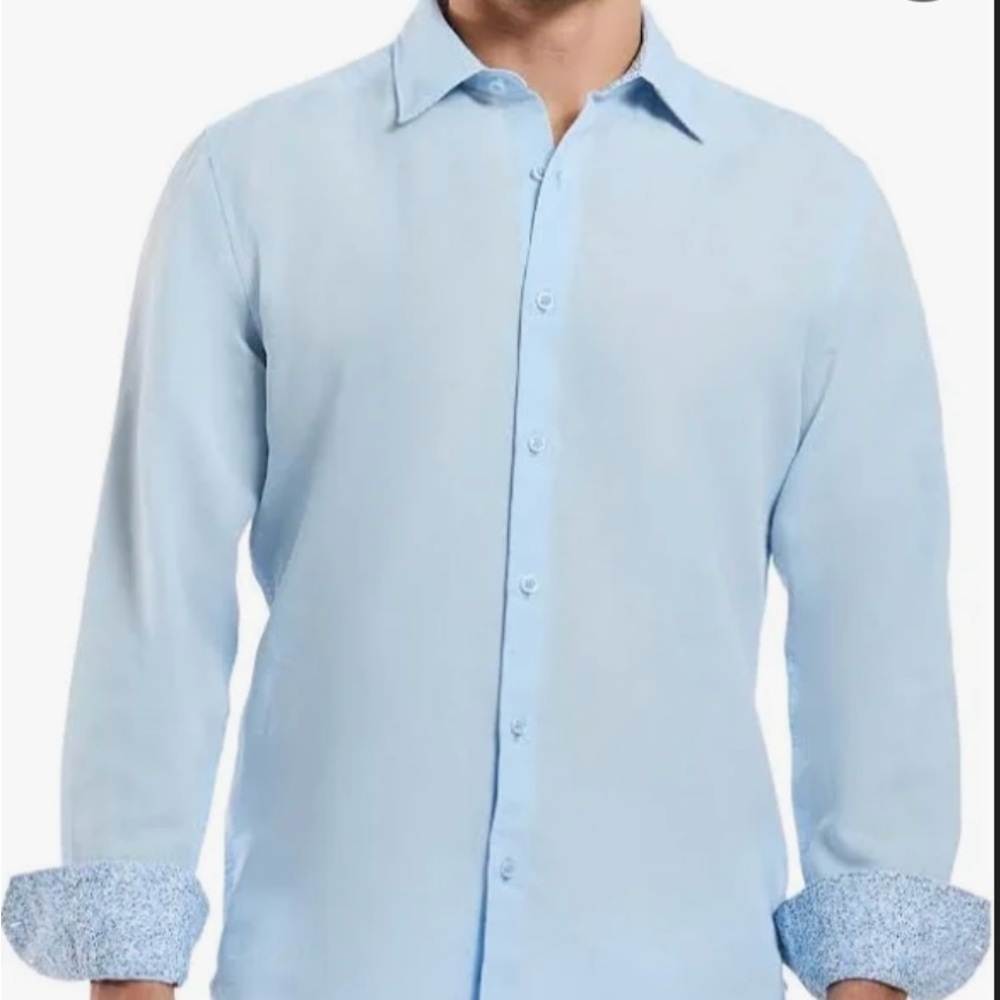 Robert Graham Blue Dress Shirt with Patterned Cuffs